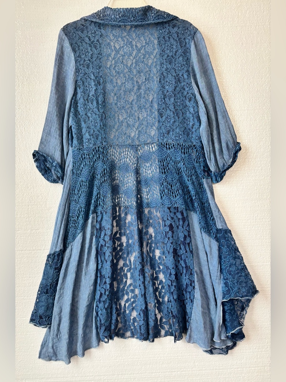 Boho Lace-Panel Blue Jacket & Coat - Picture 3 of 10